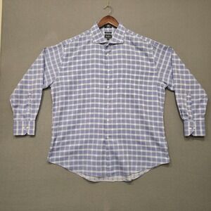 Neiman Marcus Men's Trim Fit Blue Check Long Sleeve‎ Dress Shirt Size 17.5-32/33